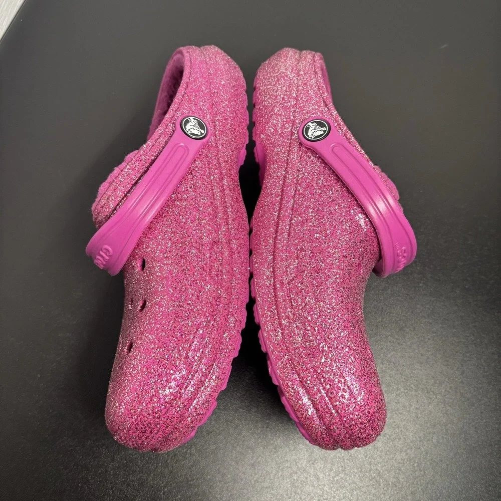 Crocs Classic Glitter Lined‎ Clogs Girls Sz 6 Fushia Pink